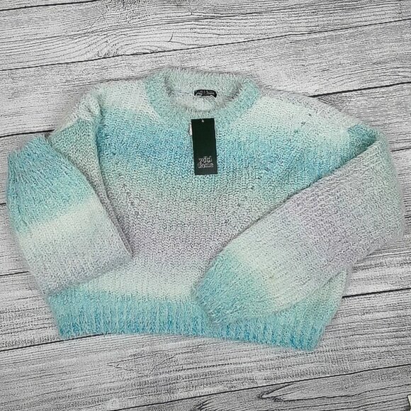 Wild Fable Sweater Spacedye Blue Crewneck Pullover Fuzzy Cropped Womens - Picture 4 of 8